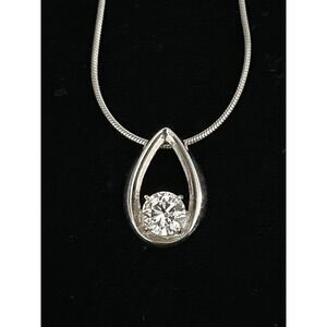 DL 925‎ Sterling 6.0mm White Sapphire Solitaire Teardrop Pendant Necklace 18in